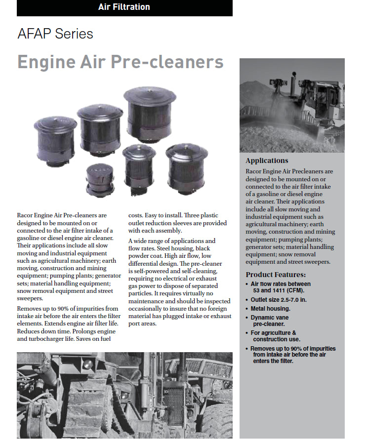 Racor afap919 ag and ind. air pre-cleaner