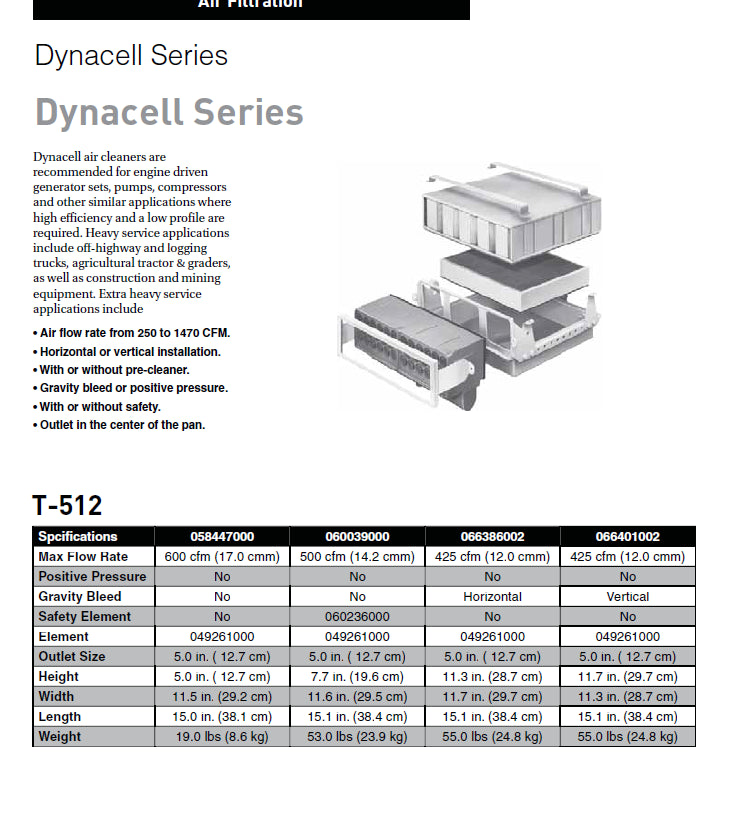 Racor 60143000 dynacell kit,t519 w/o out