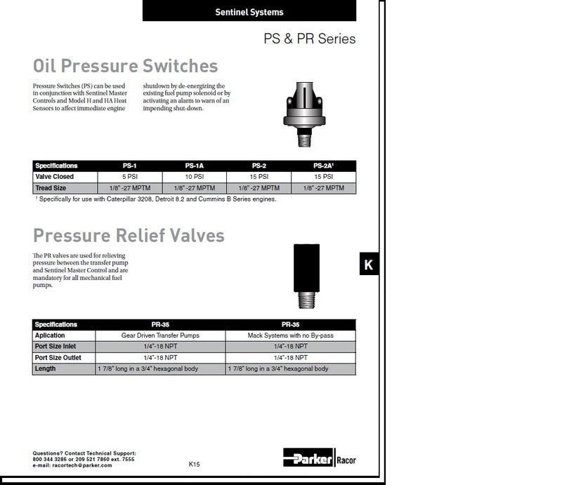 Racor pr-35 valve-pressure relief